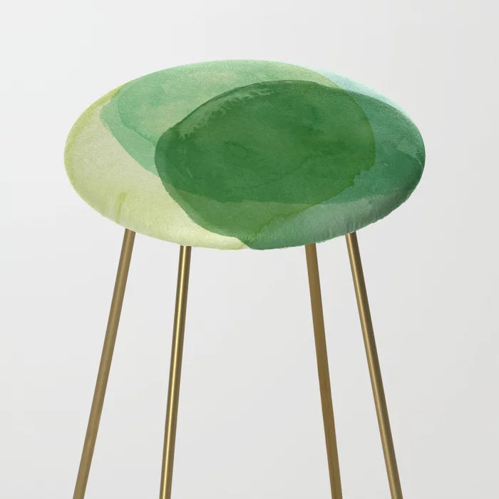 Above view of Abstract Organic Watercolor Shapes in Green Stool by Apricot-Birch showing artistic watercolor pattern on vegan leather seat – perfect for restaurants, hotel bars, and cafés