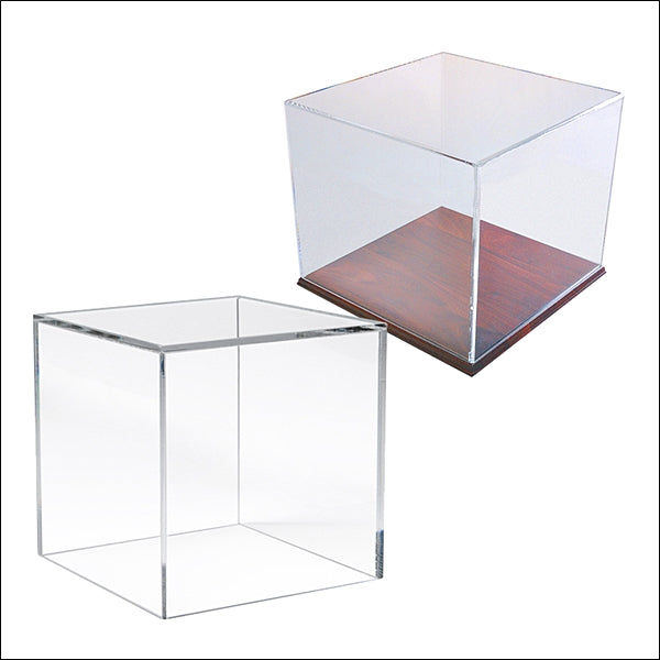 Acrylic Square Box Display - Optional Wood Base - Multi-Sizes - 1