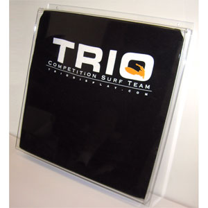 Five-sided clear acrylic t-shirt display box designed for wall, slatwall, or gridwall mounting.