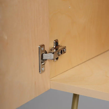 Inside view of the Alstroemeria 1 Condiment Bar by Garima Dhawan showing adjustable birch shelving for condiments, utensils, or beverage storage in hospitality environments