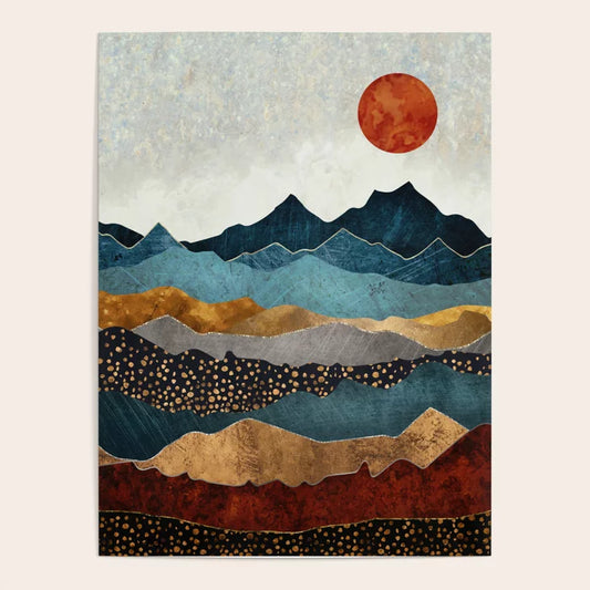 Amber Dusk Poster by SpaceFrogDesigns featuring rich amber tones and modern abstract design, perfect wall art for hotels, restaurants, and cafés seeking warm, elegant décor.