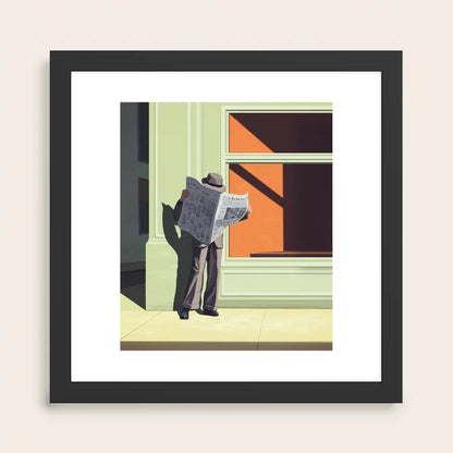 Anonymous Reader art print in black frame displayed in restaurant dining area