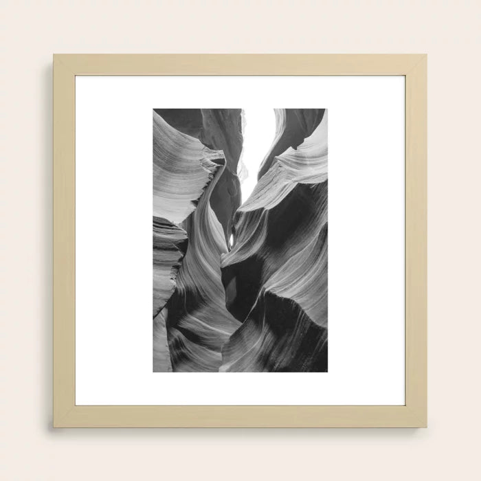 ANTELOPE CANYON XXIII Arizona Desert Art Print by Nicole Alexandria Prints framed in natural maple wood, highlighting desert tones for restaurants, hotel lobbies, and coffee houses with a warm modern aesthetic