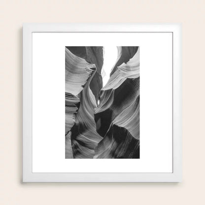 ANTELOPE CANYON XXIII Arizona Desert Art Print by Nicole Alexandria Prints framed in white hardwood, adding a clean contemporary look ideal for cafés, coastal hotels, and refined dining spaces