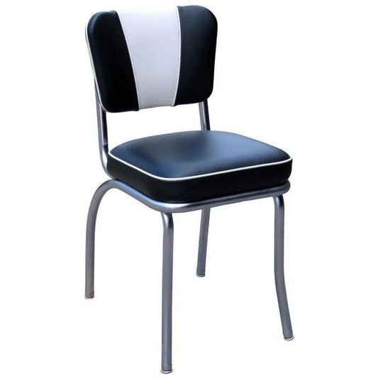 V-back diner chair in black upholstery with adobe white accents, designed for restaurants, cafés, bars and hospitality interiors.