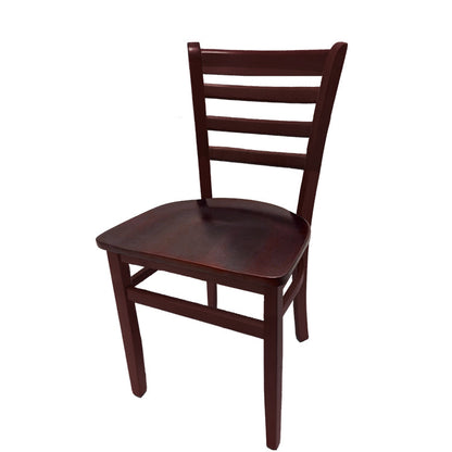 Beech wood side chair with mahogany stained frame and matching mahogany wood seat. Solid European beech construction for strength and elegance.