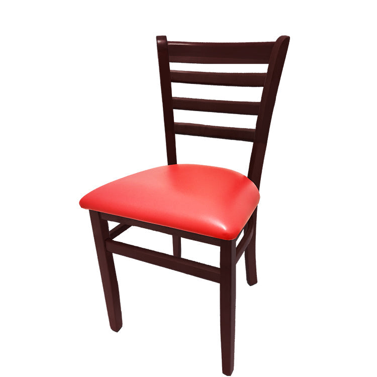 Beech wood side chair with mahogany frame and red vinyl seat. Elegant, handcrafted European beech construction suitable for hospitality interiors.

Wine Vinyl Seat
