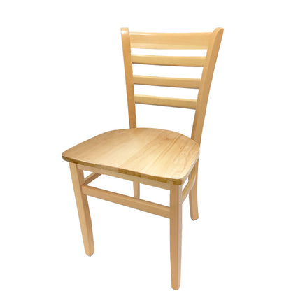 Beech wood side chair with natural clear coat frame and matching wood seat. Solid European beech construction with smooth finish and sturdy support.