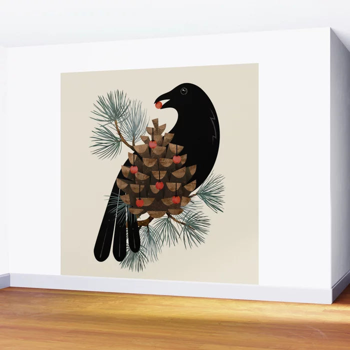 Bird & Berries Wall Mural by Littleclyde Illustration installed in a restaurant dining room – 8-foot nature-inspired wall art with birds and berries for hospitality interiors