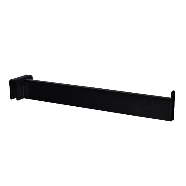 12-inch rectangular tubing faceout in a matte black finish, designed for forward-facing garment display on a rectangular bar.