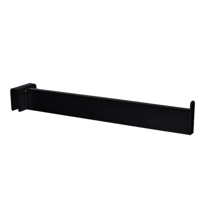 12-inch rectangular tubing faceout in a matte black finish, designed for forward-facing garment display on a rectangular bar.