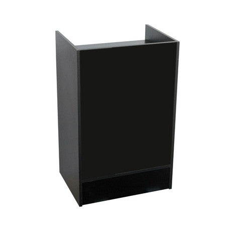 Front view of the Economy Cash Register Stand in a black finish, showing the compact checkout surface and clean POS-ready design.