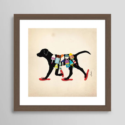 Nautical Labrador art print in walnut frame, rustic beach-inspired wall art for bars and resorts