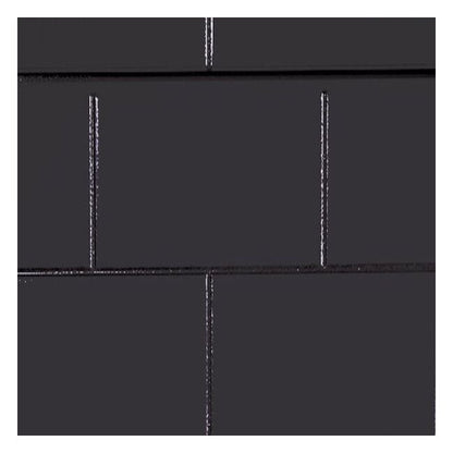 Black subway tile wall panel measuring 24 inches high by 96 inches long with modern, glossy tile look.