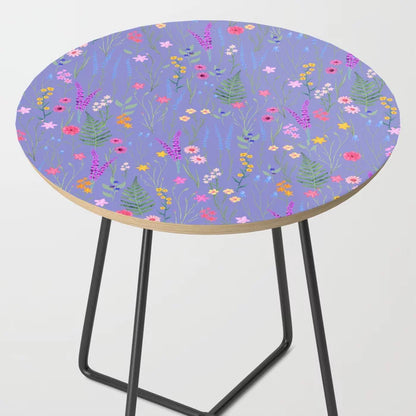 Blue Meadows Colorful Floral Pattern Side Table by Marta Olga Klara – Modern Artistic Furniture for Restaurants, Bars, Hotels & Cafés
