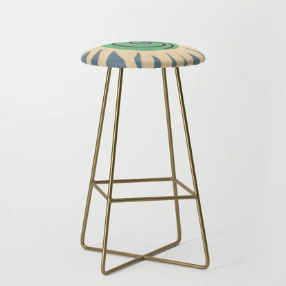 Blue Sun Bar Stool by Sandra Poliakov with gold steel legs – artistic vegan leather seating ideal for hotel bars, restaurant counters, and creative café interiors