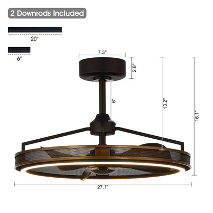 Small modern ceiling fan with downrod mount and quiet DC motor for low ceilings with dimensions