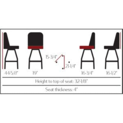 Standard bucket barstool with clear coat swivel frame and black vinyl seat