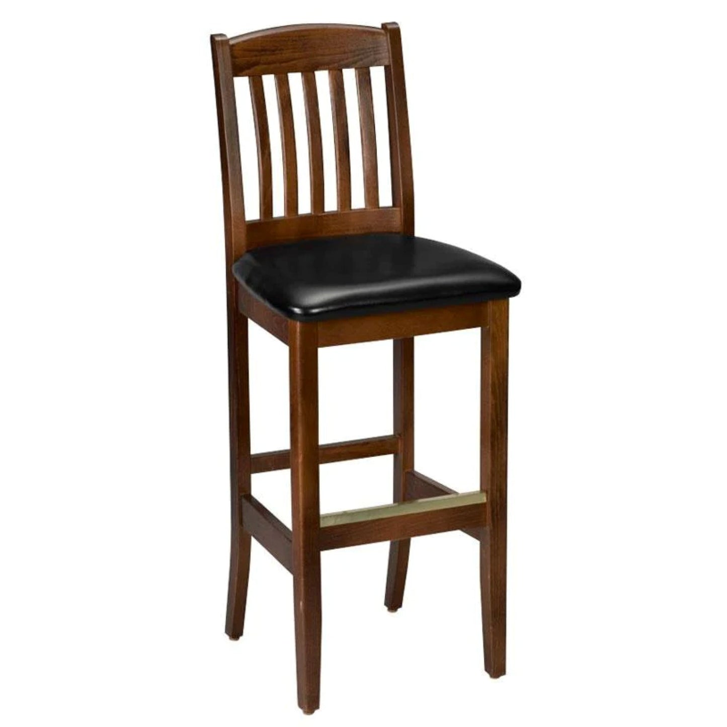Solid beech wood schoolhouse-style bar stool with reinforced joints, customizable stain finish, and optional wood or upholstered seat.