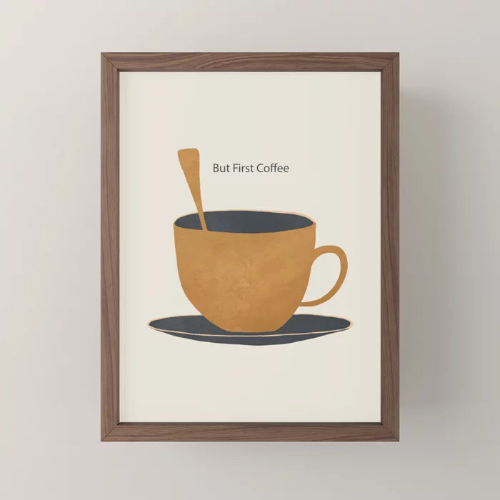 But First Coffee 2 Mini Art Print framed in dark wood for rustic or farmhouse wall décor