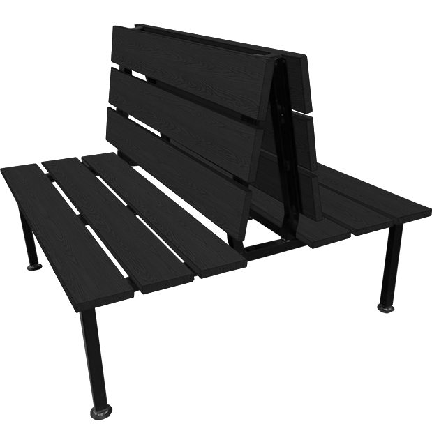 Cascade wood booth with matte black steel frame and oak seating panels