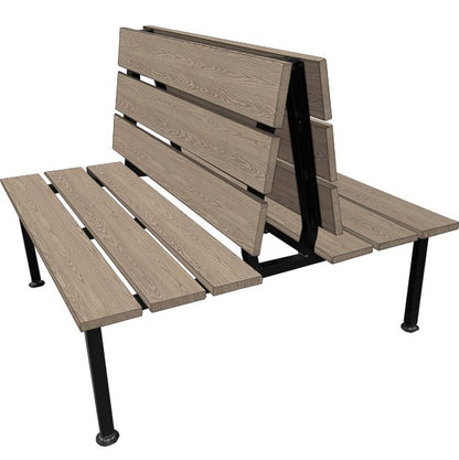 Cascade restaurant booth in dove grey wood finish with sleek steel support