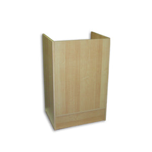Front view of the Economy Cash Register Stand in a maple wood finish, showing the flat top counter surface and minimalist POS layout.