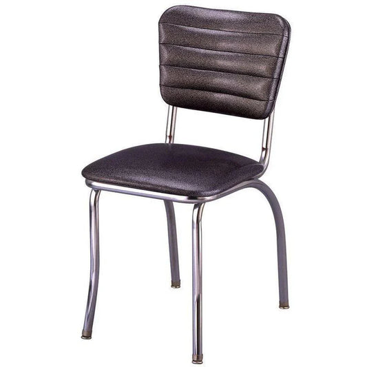 Front view of channel back diner chair with retro horizontal channels and chrome frame for restaurants and cafés.