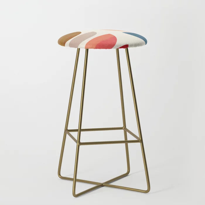 City Art Bar Stool with gold steel legs – modern vegan leather seating with artistic geometric design for hotel bars, restaurant counters, and cafés