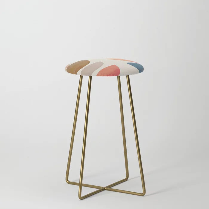City Art Counter Stool with gold steel legs – artistic vegan leather seating designed for café counters, hotel dining spaces, and restaurant interiors