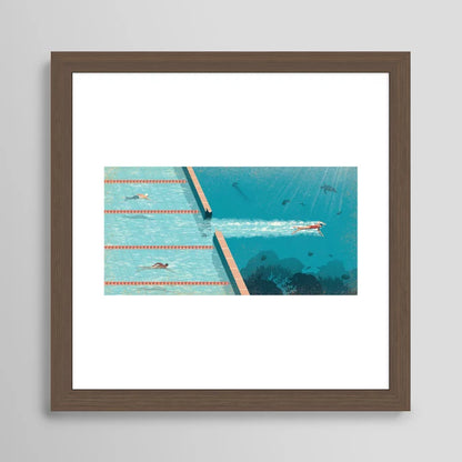 Comfort Zone art print in walnut frame, elegant hospitality wall art for upscale bars and hotel suites