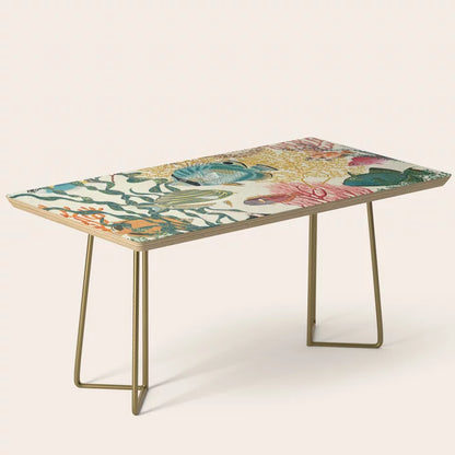 Coral Reef Deep Silence Coffee Table by Annick with gold steel legs – elegant mid-century modern design ideal for hotel lobbies, bar seating areas, and stylish cafés