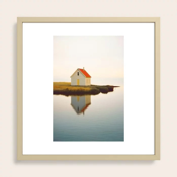 Cute Little Cabin In Iceland Art Print by Michael Schauer in maple wood frame, natural light wood wall art designed for hospitality interiors, cafés, and coastal hotels.