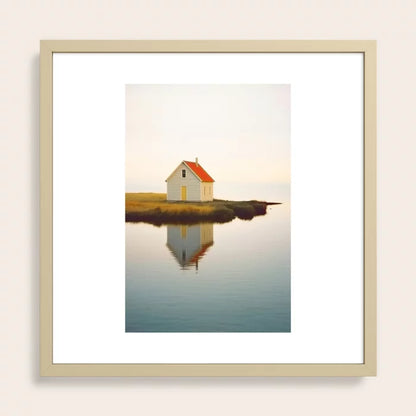 Cute Little Cabin In Iceland Art Print by Michael Schauer in maple wood frame, natural light wood wall art designed for hospitality interiors, cafés, and coastal hotels.