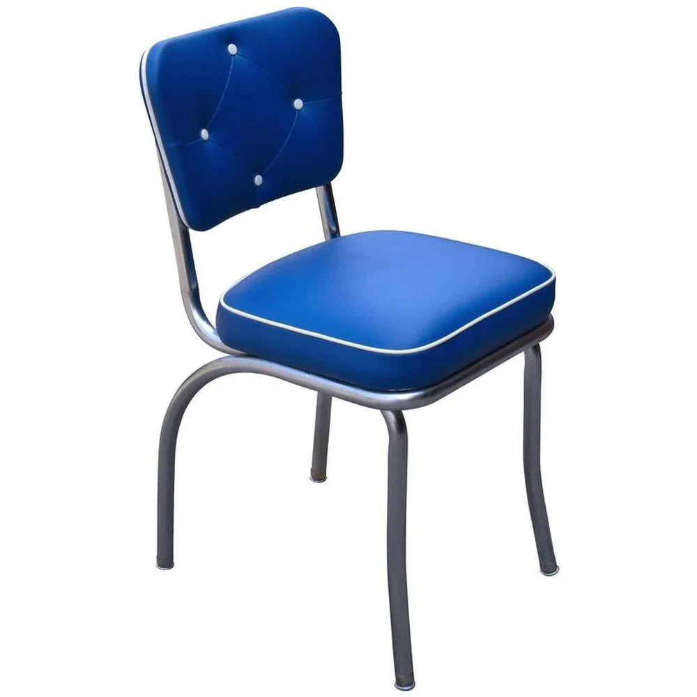 Two-tone blue  and white diner chair with tufted backrest, perfect for restaurants, coffee shops, lunch counters, and hotel cafés.