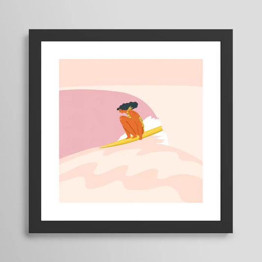 Down the Hill art print by Tasiania in a modern black frame, showcasing an elegant downhill landscape with warm earthy tones, ideal for homes or cafés
