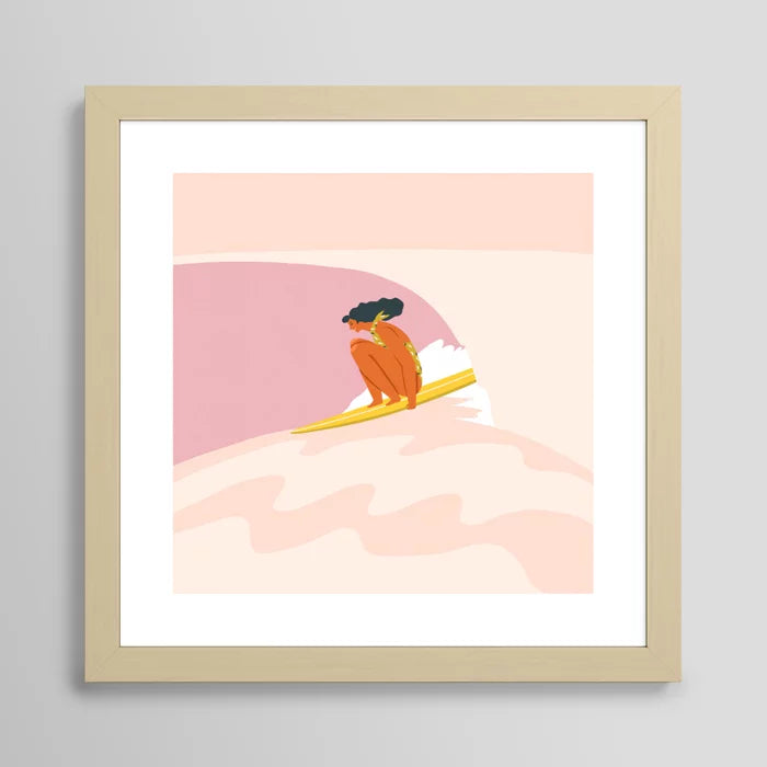 Down the Hill art print by Tasiania in a light maple frame, featuring soft natural tones and organic movement perfect for cozy, creative spaces