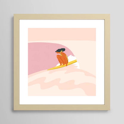 Down the Hill art print by Tasiania in a light maple frame, featuring soft natural tones and organic movement perfect for cozy, creative spaces