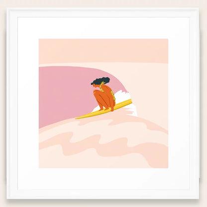 Down the Hill art print by Tasiania framed in white wood, featuring a minimalist hillside scene with natural colors for bright, modern interiors