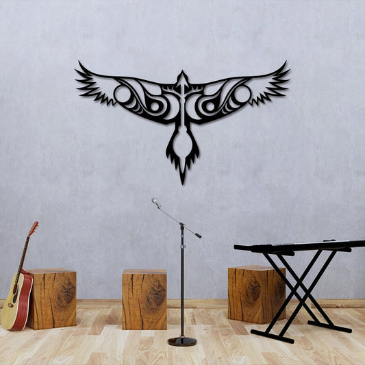 Eagle Silhouette Metal Wall Art in black matte finish featuring a sleek modern eagle design, crafted from durable aluminum composite for bar, restaurant, or home décor.