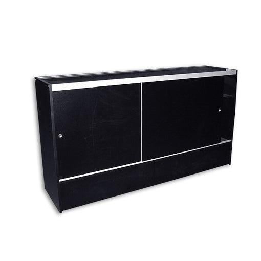 Economy Jewelry Case in a black finish, featuring a tempered-glass front and top for secure, high-visibility jewelry and accessory display.