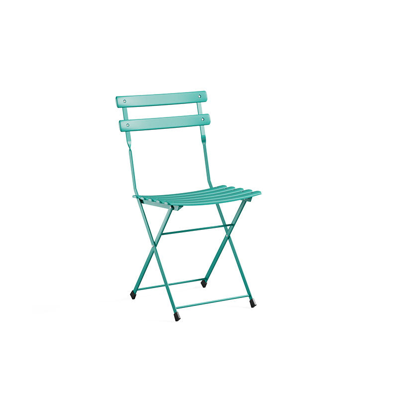 Emu Arc en Ciel E314 folding chair in ocean green finish featuring a weather-resistant powder-coated steel design for modern patios.