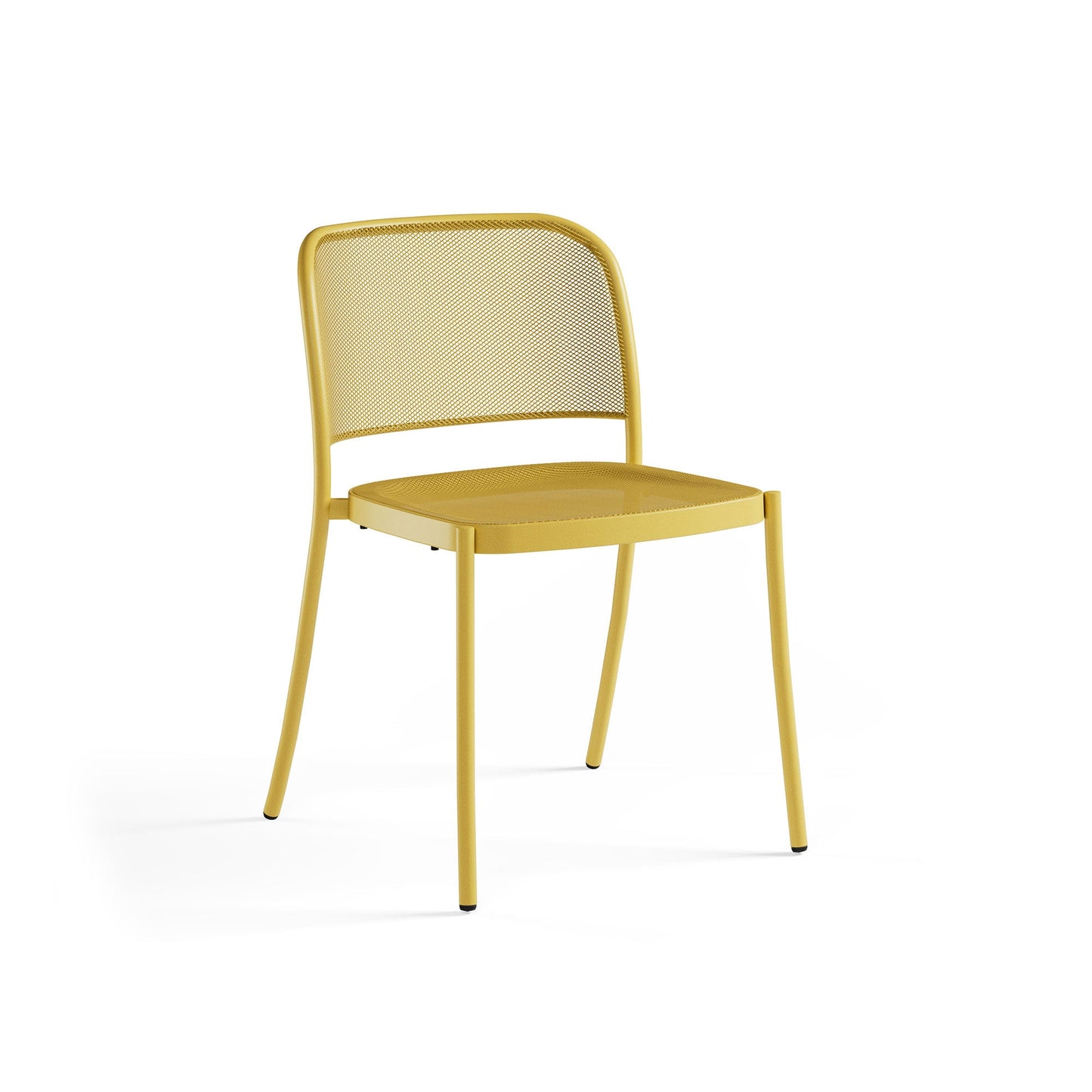 Emu Café E556 steel stacking café chair in curry yellow finish, ideal for bright outdoor dining areas and stylish hospitality settings.