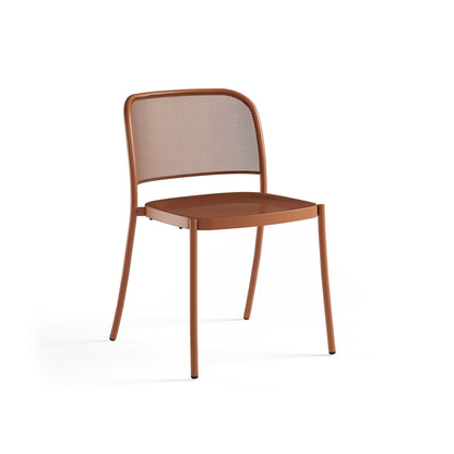 Emu Café E556 stacking steel café chair in maple red, built for commercial-grade outdoor dining and contemporary indoor settings.
