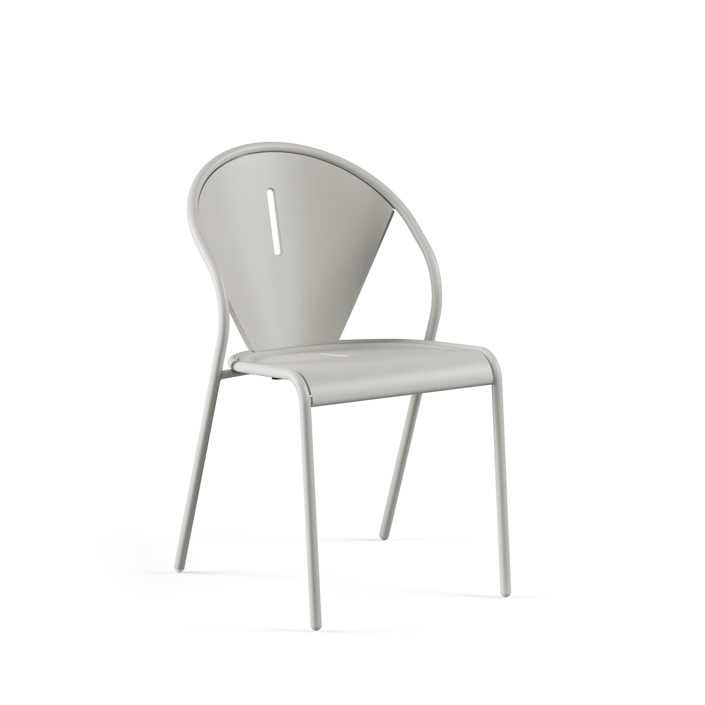 Emu Code E679 stacking café chair in cement finish, featuring a clean industrial look with weatherproof steel construction.