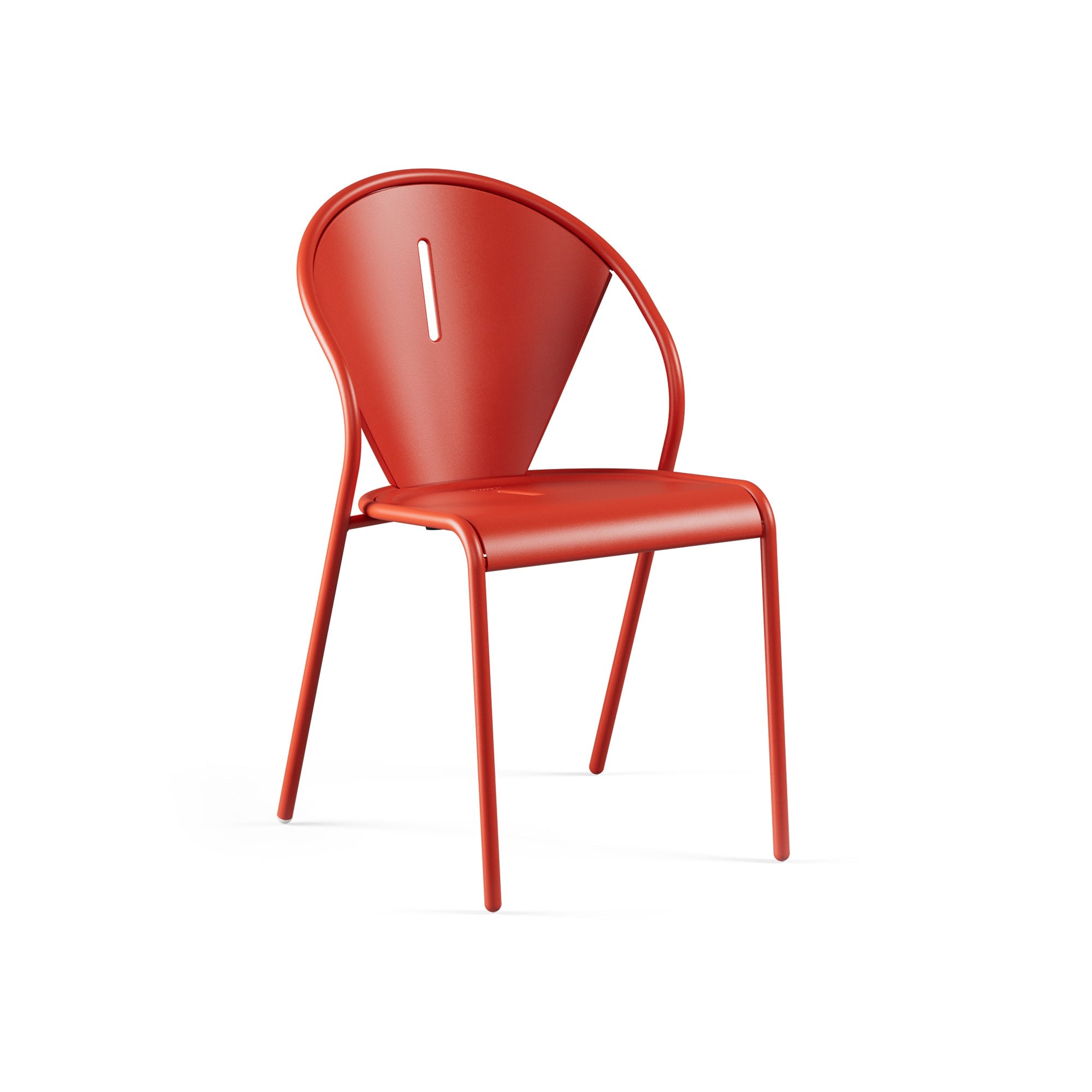 Emu Code E679 outdoor and indoor stacking chair in cherry red powder-coated finish, crafted from durable steel for cafés and modern patios.