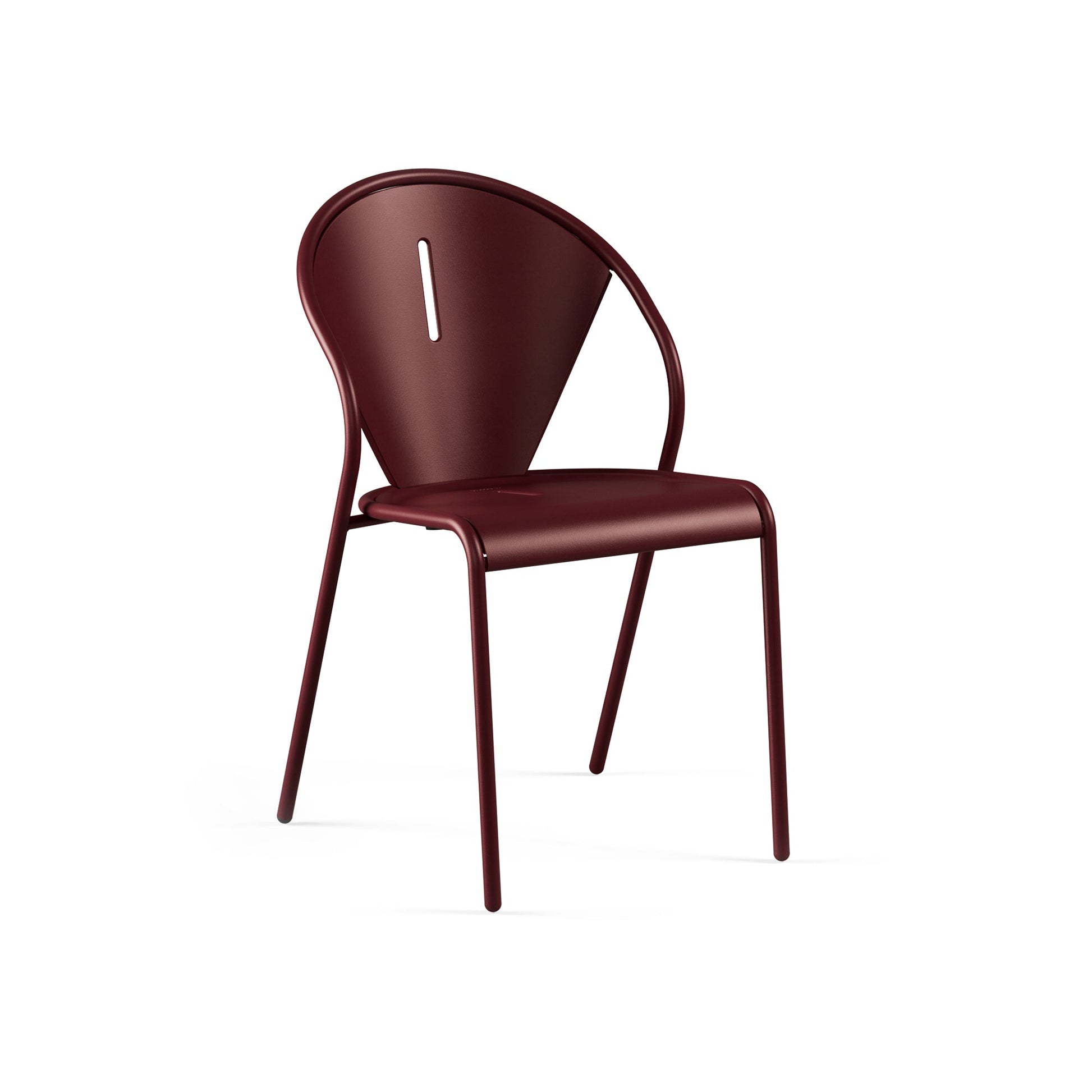 Emu Code E679 stacking steel chair in intense red finish, combining vibrant color and durability for cafés, restaurants, and terraces.