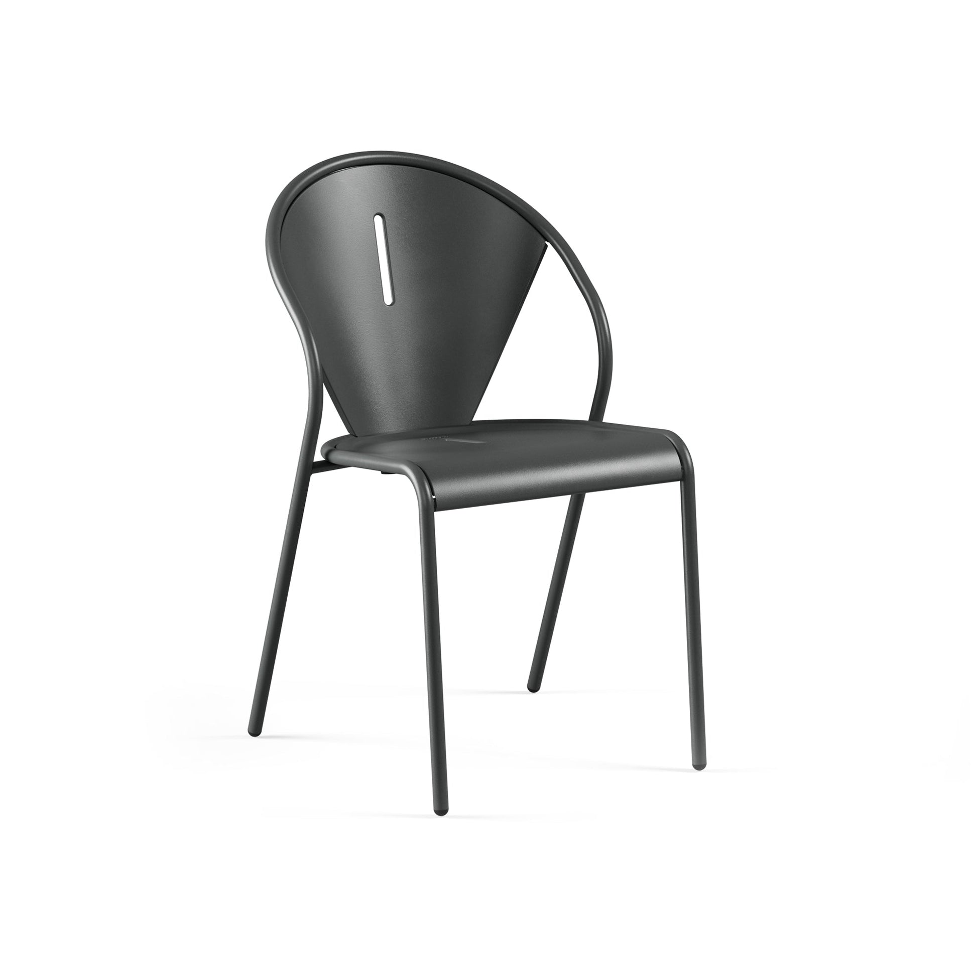 Emu Code E679 black stacking chair made of steel with powder-coated finish, built for indoor and outdoor restaurant seating.
