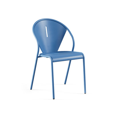 Emu Code E679 stacking dining chair in marine blue steel finish, featuring a mesh-style seat and back for contemporary outdoor use.