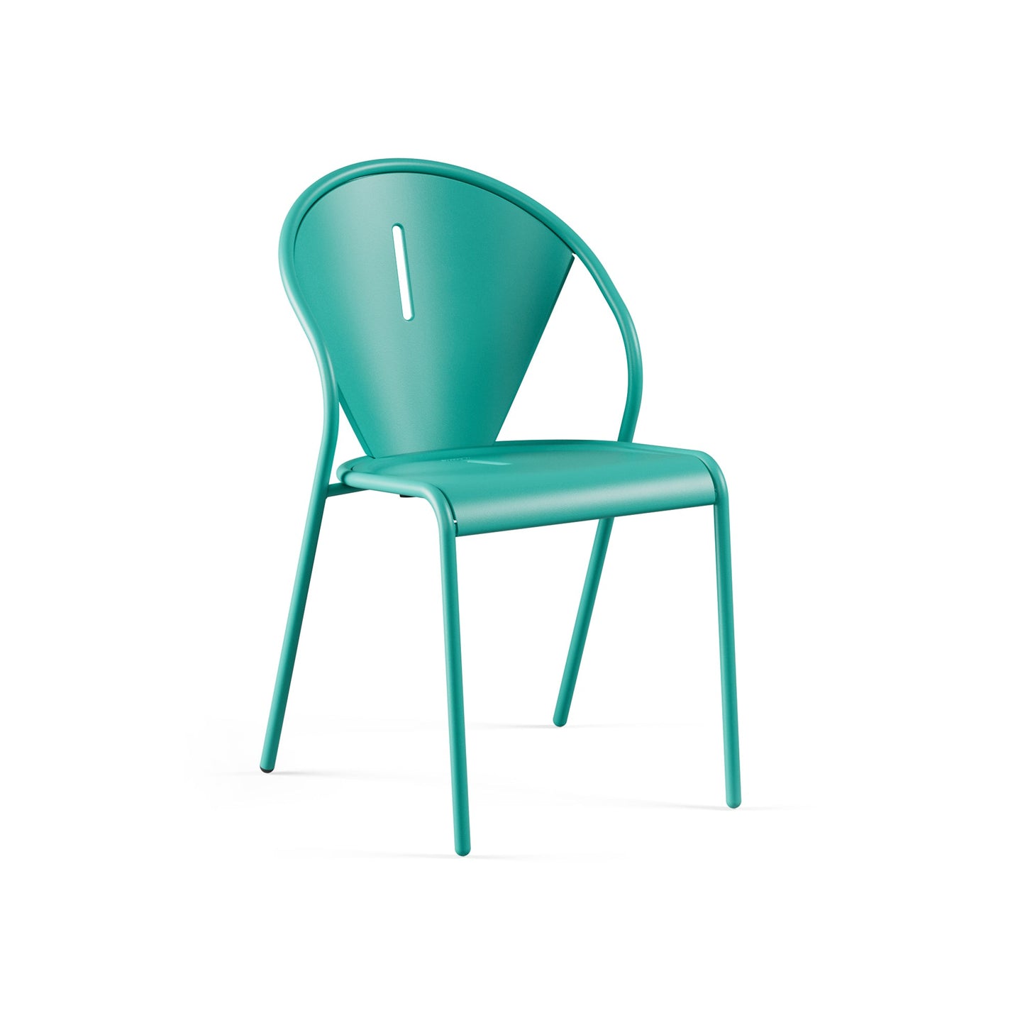 Emu Code E679 stacking steel chair in ocean green finish, featuring a durable E-coated powder-coated frame and mesh seat ideal for coastal patios, cafés, and modern outdoor dining areas.